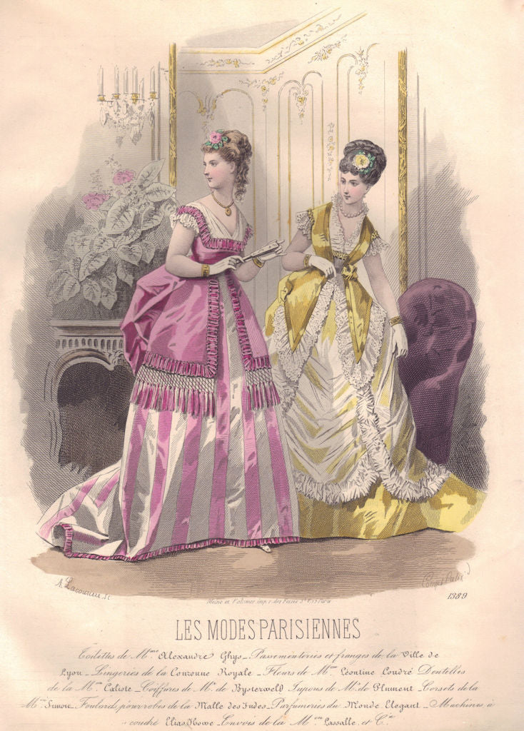 FASHION. Elegant Parisian ladies. pink. yellow 1869 old antique print picture